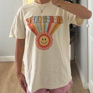 Cream Graphic T-Shirt with Rainbow Design
